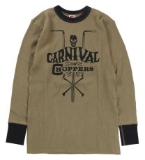 画像1: FREEWHEELERS & CO. ["CARNIVAL OF CHOPPERS" CREW NECKED THERMAL LONG SLEEVE SHIRT #2325028 OIL STAIN×BLACK size.S,M] (1)