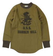画像1: FREEWHEELERS & CO. ["U.S.NAVY CV-17 USS BUNKER HILL" CREW NECKED TYPE #2525002 OLIVE DRAB×DARK OLIVE DRAB size.42,44] (1)