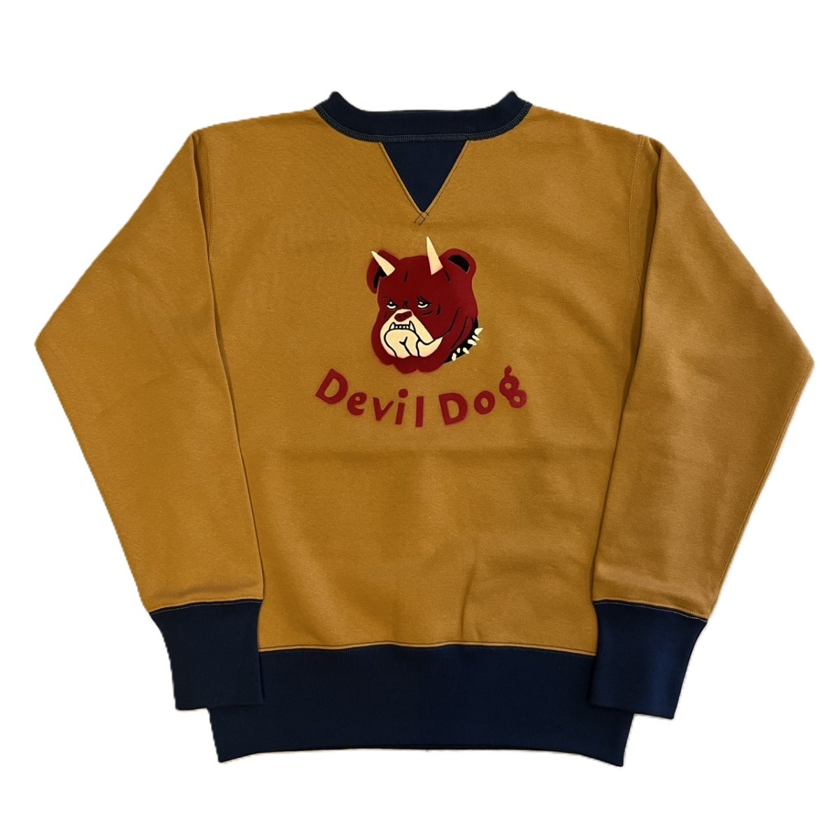 画像1: FREEWHEELERS & CO. ["Devil Dog" DOUBLE V SWEAT SHIRT #2534003 OLD GOLD×DEEP BLUEBERRY size.36,38,40,42,44,46] (1)