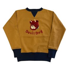 画像1: FREEWHEELERS & CO. ["Devil Dog" DOUBLE V SWEAT SHIRT #2534003 OLD GOLD×DEEP BLUEBERRY size.36,38,40,42,44,46] (1)