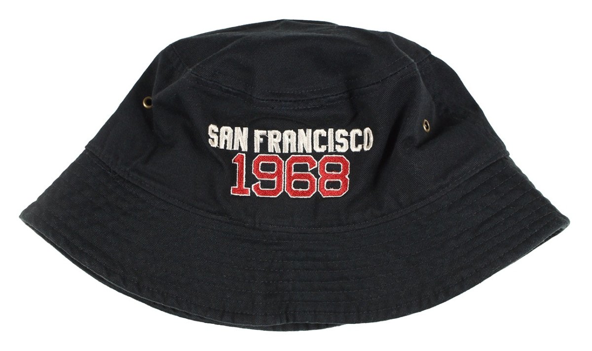 画像2: ’BO’S GLAD RAGS [San Francisco Curios Embroidery Bucket Hat “Fillmore West 1968” Wash-Out Black size.S-M] (2)