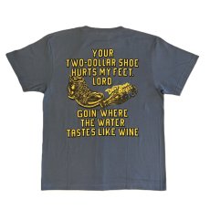 画像2: ’BO’S GLAD RAGS [100% Cotton Tee “Blowin’ Down This Old Dusty Road” by Woody Guthrie Dusty Blue size.M,L,XL] (2)