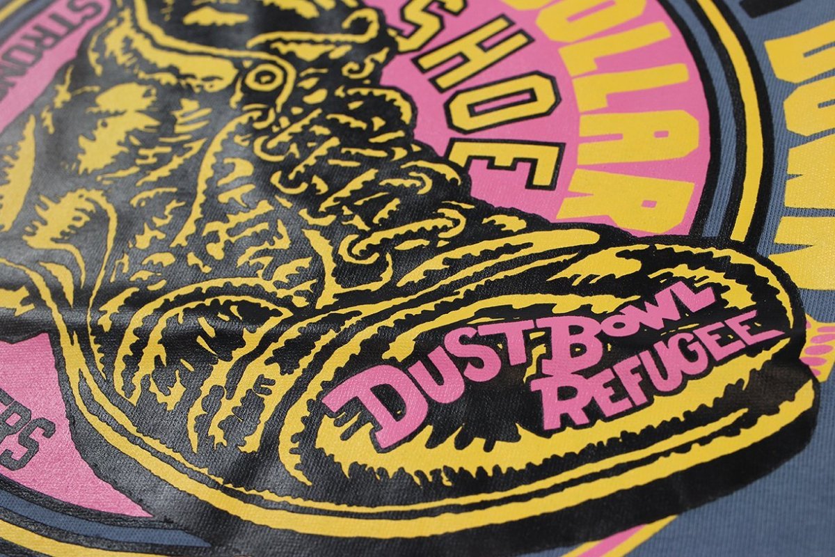 画像6: ’BO’S GLAD RAGS [100% Cotton Tee “Blowin’ Down This Old Dusty Road” by Woody Guthrie Dusty Blue size.L] (6)